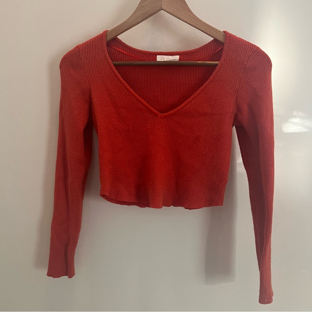 La Hearts Women’s/ Junior Burnt Orange Long Sleeve V-Neck Crop Top Size Small